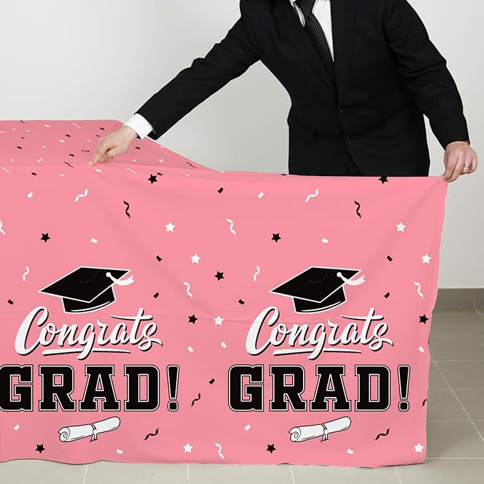 Gatherfun Graduation Tablecloths Graduation Party 2025 Table Decorations Waterproof Plastic Rectangular Disposable Table Cover for Congrats Grad Party Supplies 3PCS 54x108 Inch,
