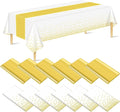 12 Pack White Gold Tablecloth and Table Runner Set Party Decorations, White and Gold Plastic Disposable Tablecloth and Satin Table Runner for Wedding Birthday Party (White and Gold)