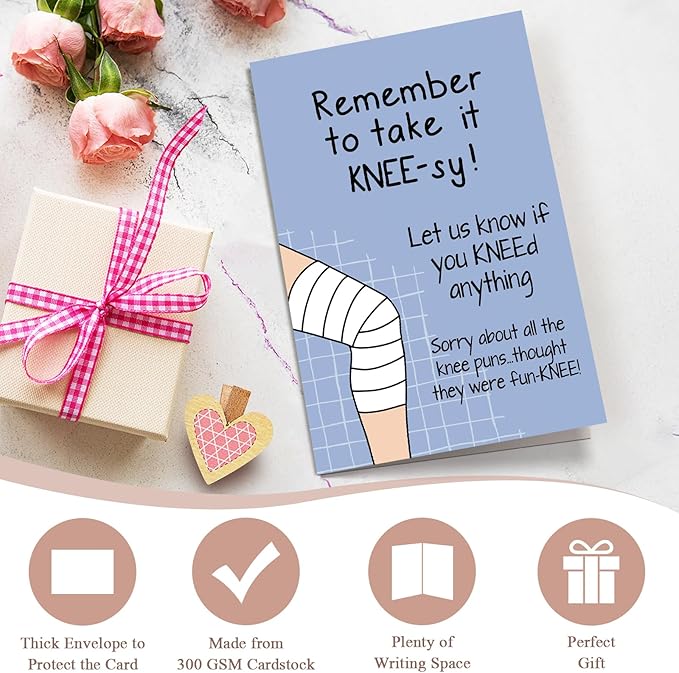 Funny Knee Get Well Soon Card for Men Women, Knee Replacement Card Gift for Patient, Speedy Surgery Recovery Cards for Him Her