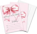 Watercolor Pink Bow Birthday Party Invitations - 20-Pack of 4''x6'' Invite Cards with Envelopes, Double-Sided Fill In Birthday Party Celebrate Supplies & Decoration For Girls Women Teens - A01
