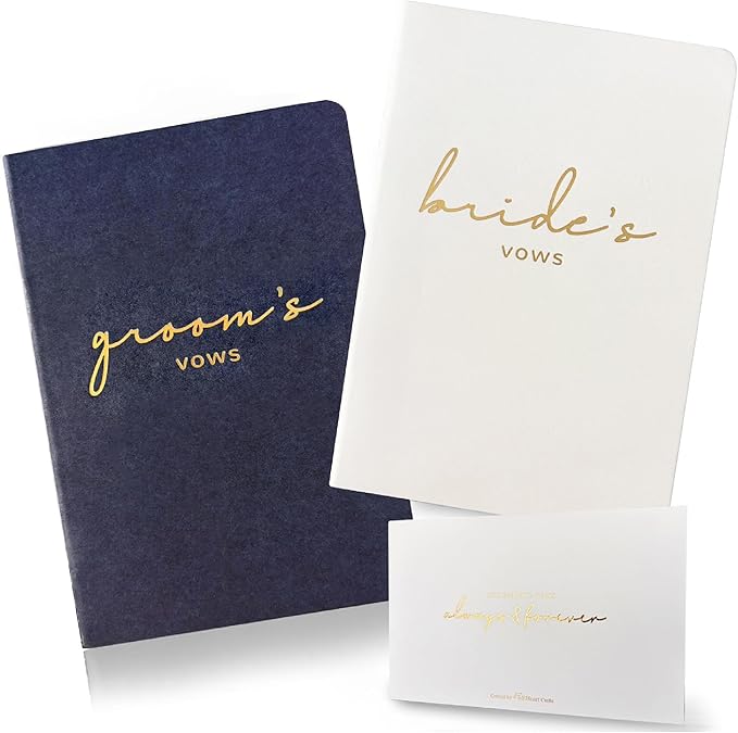 WeddingGiftsWedding Vow Books for Bride and Groom, His and Hers Vow Books for Wedding-Soft Touch Gold Foil Engraving, Engagement | Wedding Essentials