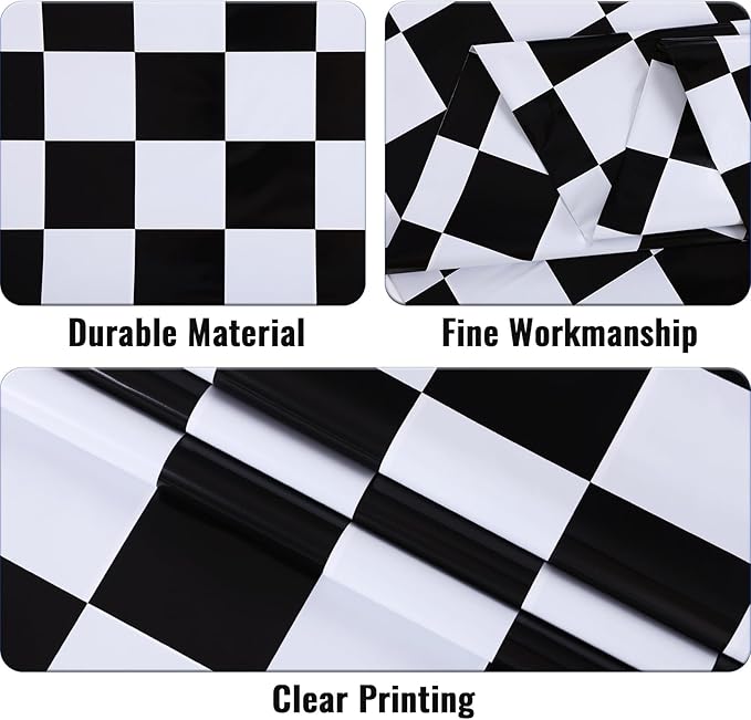Kesfey 3 Packs Black and White Checkered Tablecloths 54 x 108 Inches Disposable Plastic Checkered Flag Racing Table Cover Waterproof Rectangle Race Car Table Cloth for Picnic Party Retro Celebration