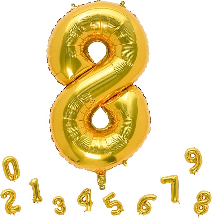 32 Inch Gold Number 8 Balloons Foil Ballon Digital Birthday Party Decoration Supplies (Gold Number 8 Balloon)