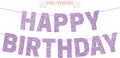 Pre-strung Happy Birthday Banner - No DIY - Purple Glitter Happy Birthday Party Banner for Girls & Women - Pre-strung on 8ft Strands - Light Pastel Purple Bday Party Decorations. Did We Mention No DIY