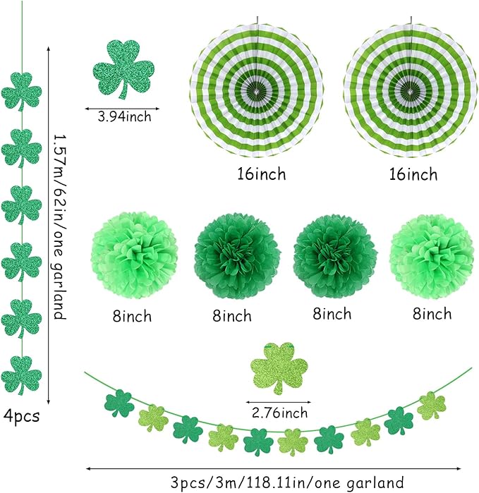 St-Patricks Day Party-Decoration Green-Shamrock Garland - 25pcs Saint St. Patrick's Tissue Paper Pom Poms Fan Streamers Swirl,Irish Lucky Banner, Baby Shower Birthday Hanging Decor Lasting Surprise