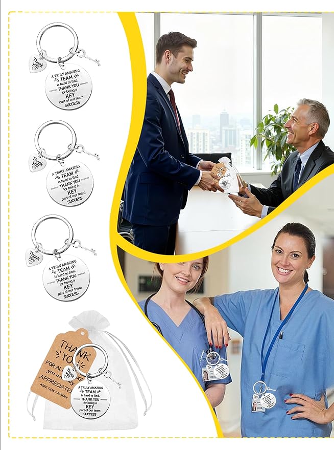 36 Pcs Employee Appreciation Gift Bulk Thank You Coworker Keychains with Organza Bags Inspirational Cards for Nurse Staff Team Customer Service Appreciation Gifts