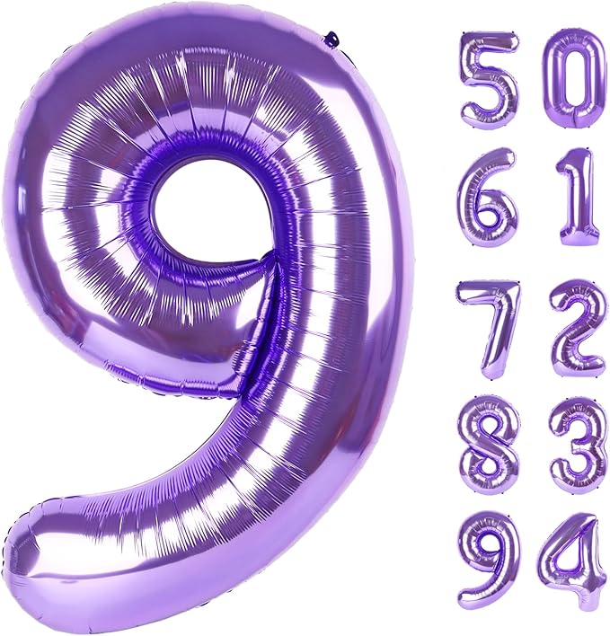 Purple 9 Balloon, Number Balloon 40 Inch, Purple Party Decorations, Giant Birthday Decorations for 9th 19th 29th 90th, Number 9 Balloon