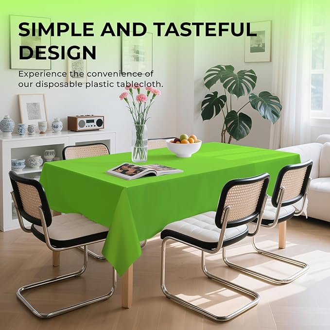 6 Pack Premium Disposable Plastic Tablecloth 54" x 108" Party Table Cloths Disposable for 6 to 8 Foot Tables Indoor or Outdoor Birthdays Weddings Christmas Anniversary Buffet Table (Green)