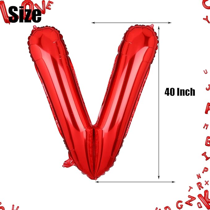 40 Inch Big Red Letter Balloons Foil Mylar Wedding Bachelorette Wedding Birthday Bridal Shower Anniversary Celebration Graduation Party Decoration Alphabet V (A-Z)