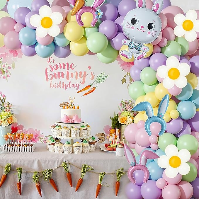 162 Pcs Easter Balloon Arch Garland Kit with Carrot Bunny Balloons for Spring Party Supplies Baby Shower Girls Birthday Egge Hunt Party Decorations