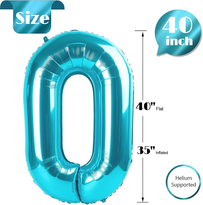 Light Blue Number 0 Balloon 40 Inch, 0 Balloon Numberfor 10th 20th 30th 40th 50th 60th Birthday Decorations, Light Blue Party Supplies for Men Women