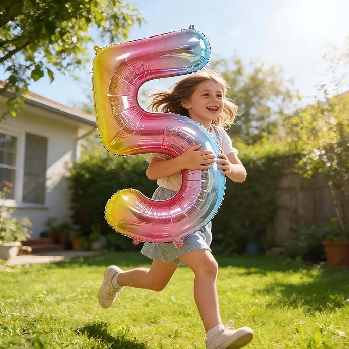 Smlpuame 40 Inch Number Balloons 0-9 Rainbow Gradient Large 5 Balloons, Digital Balloons for Party Celebration Decorations, Helium Foil Number Balloons for Wedding Anniversary