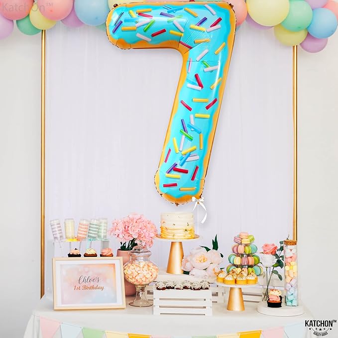 KatchOn, Giant Donut Number 7 Balloon - 40 Inch | 7 Birthday Balloon for Party Decorations | 7 Balloon Number | Donut Balloons for Bdy Party | Seven Balloon for Birthday Decorations