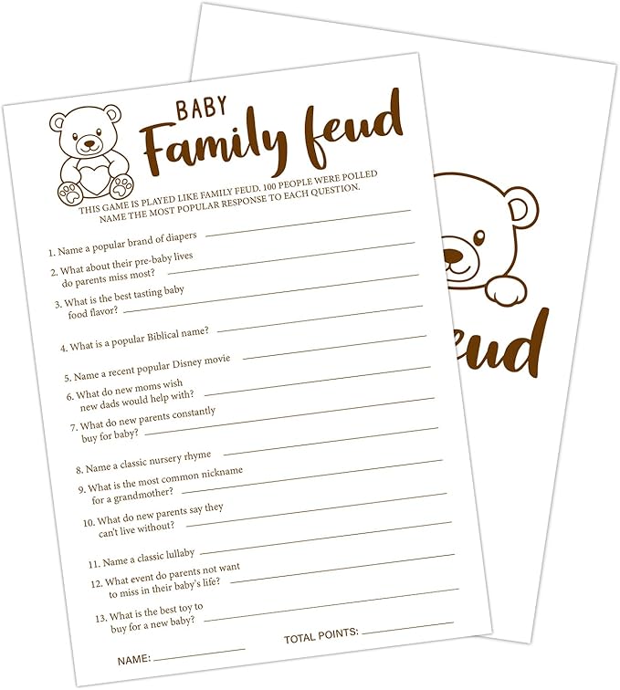 30 PCS Cute Bear Baby Shower Family Feud Game Baby Shower Game with 1 Answer Card for Boy Girl, Trivia Activity Gender Neutral Party Supplies & Decor-C05