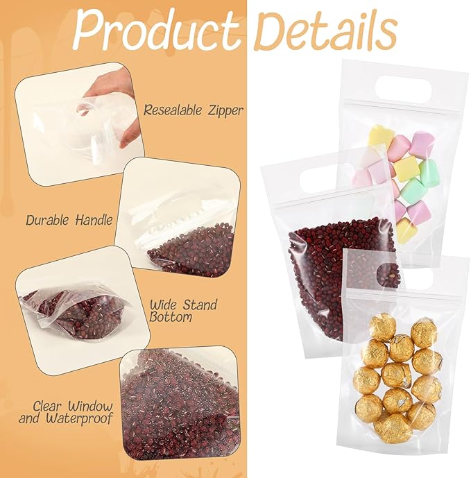 120 Pcs Plastic Gift Bag Bulk 5.5 x 8.7 Inch Resealable Party Goodie Bag with Clear Window Color Favor Pouch with Handle for Home Birthday Wedding Party Candy Gift Wrap Supplies(Transparent)