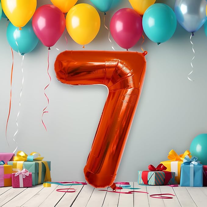 40 Inch Large Red Number Celebration and Decoration Balloon for Birthday Parties, Graduations, Anniversaries, Weddings, Photo Shoots, Special Events - Helium Foil Mylar (Red Number 7)