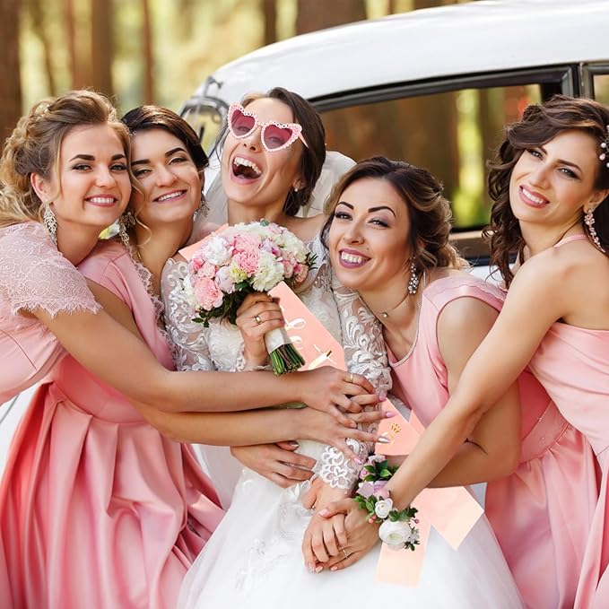 Bride to Be Set: Pearl-Trimmed Heart Sunglasses, Pearl BRIDE Sash & Tulle Veil - Bachelorette Party Bridal Accessories