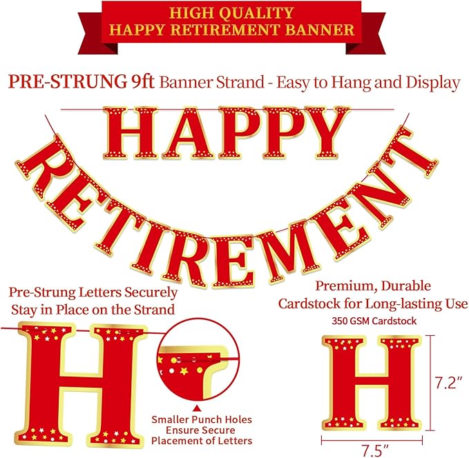 Retirement Party Decorations Kit for Women - 16-Piece Elegant Red Set with Pre-Strung Banner, Honeycomb Balls, Swirls & Garland | Instant Setup Party Decor | Retirement Gifts & Supplies