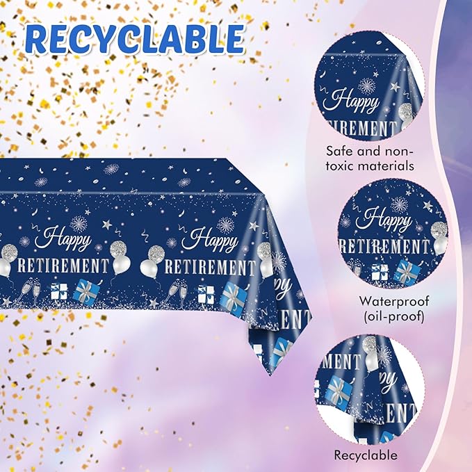 41PCS Retirement Party Decorations Blue Silver Happy Retirement Decorations for Men Women Include Paper Plates Napkins Tablecloth Set for Men Woman Farewell Party Tableware ,Serves 20