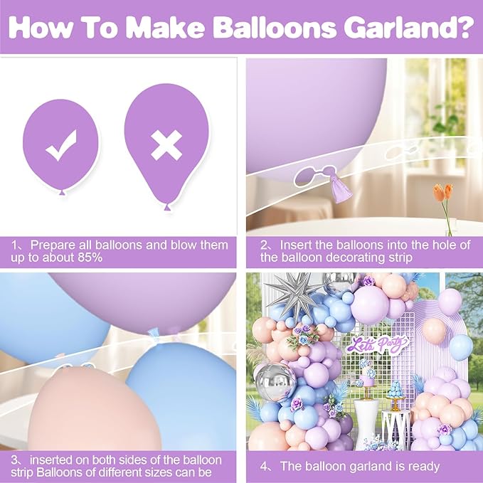 Pastel Balloon Arch Garland Kit with Macaron Blue Purple Orange Balloons Silver Star Foil Balloon for Birthday Baby Shower Wedding Party Decorations