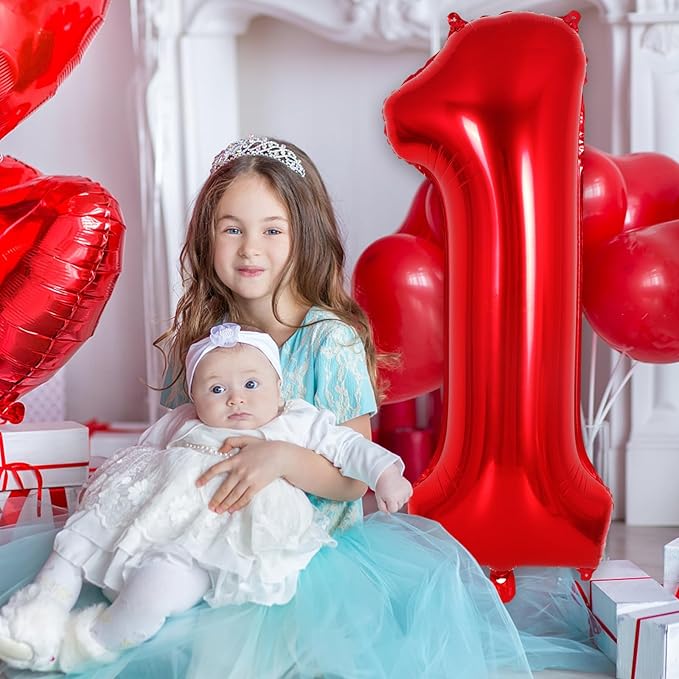 Red Number 1 Balloon 40 Inch, Big Large Foil Helium Number Balloons, Jumbo Giant Mylar Number 1 Balloons for 1st first Birthday Party Decorations Supplies Anniversary