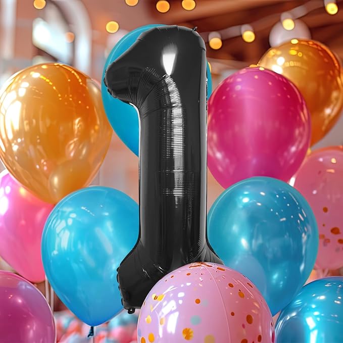40 Inch Large Black Number Celebration and Decoration Balloon for Birthday Parties, Graduations, Anniversaries, Weddings, Photo Shoots, Special Events - Helium Foil Mylar (Black Number 1)