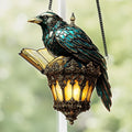 Gothic Halloween Crow Decoration, Raven Lamp Acrylic Suncatcher, Black Bird Window Hanging Ornament, Witchy Spooky Sun Catcher Gift for Women, Friends, Bird Lovers, Halloween, Fall, Christmas Décor