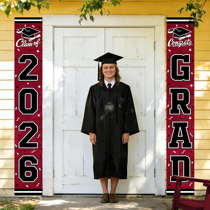 2026 Graduation Decorations,Congrats Grad Banner Backdrop for Class of 2026 Decorations- Maroon Graduation Party Decorations