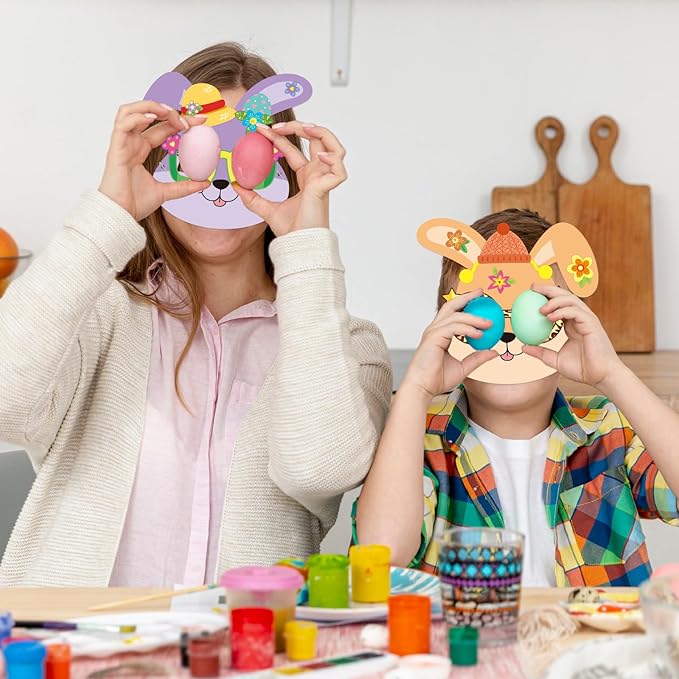 WorldBazaar Easter Bunny Mask Crafts 24 Packs DIY Paper Spring Bunny Mask with Stickers Classroom Family Activities Spring Crafts Easter Party Supplies