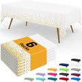 Smiry Disposable Table Cloth - 6 Pack, 54 x 72 Inch Waterproof Rectangle Tablecloths for New Years, Decorative Plastic Table Cover, Leakproof & Sturdy, White & Gold
