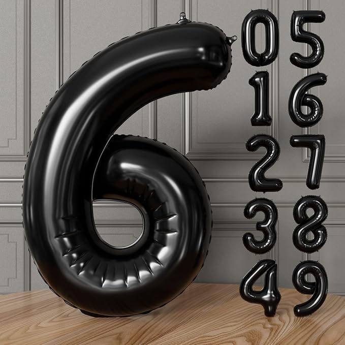 Black Number 6 Balloons – 40 Inch Giant Foil Number Balloon, Black Number Balloon for Men Women Boys Girls Birthday Graduation Anniversary Party Decorations