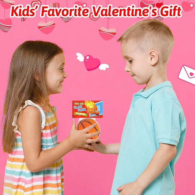 24PCS Sports Stress Balls Valentines Day Cards for Kids School Classroom Boys Girl Toddler Valentine Day Exchange Gifts Card Basketball Football Soccer Valentine’s Party Favors Prize Treat Bag Stuffer