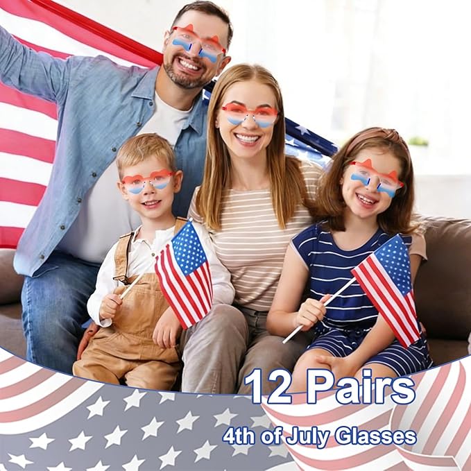 12 Pairs Star Sunglasses Bulk 4th of July Star Glasses Rimless Patriotic Fourth of July Star Shaped Party Sunglasses