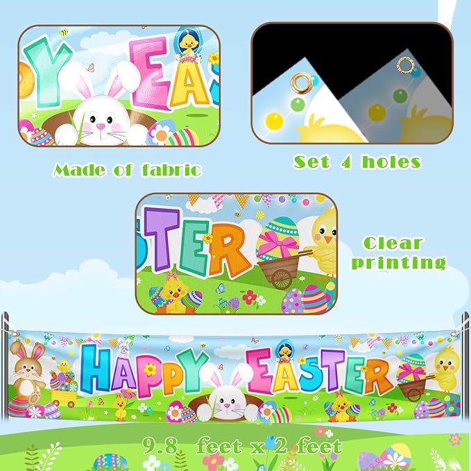 Easter Decorations Happy Easter Banner Traditional Easter Day Porch Banner Easter Yard Sign for Wall Yard Fence Spring Theme Party Indoor Outdoor (Blue)
