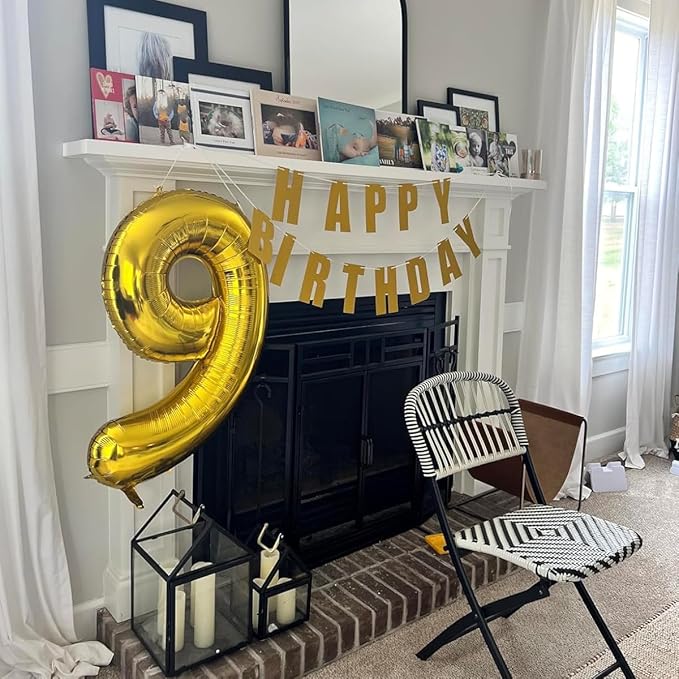 Gold Number 9 Balloon, 40 Inch Large Number Foil Mylar Balloons for 9th Girl Boy Birthday Party Celebration Decorations Supplies, Digital Balloons for Wedding Anniversary Events Decor