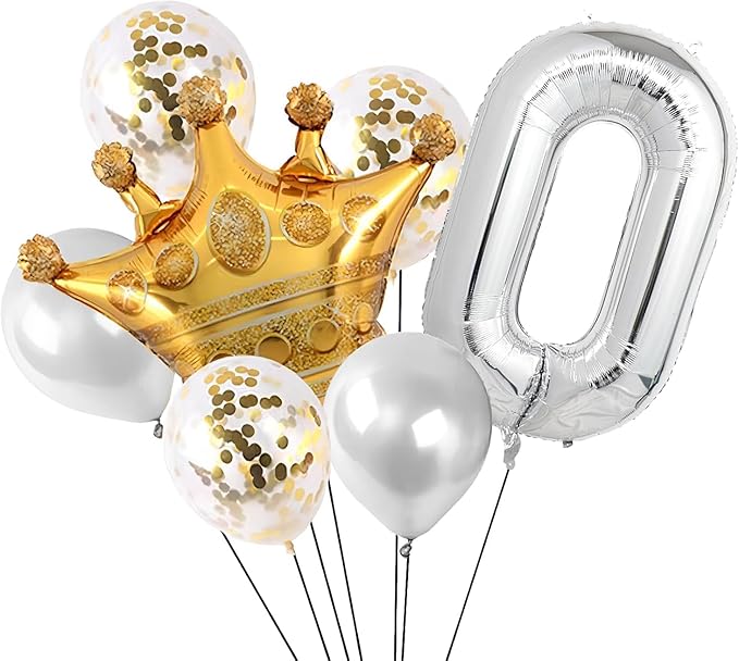 32 In Silver Large Numbers Balloons 0-9, Self Inflating Number 0 Balloons for Boys Girls, Big Silver Digit 0 Balloons for Women Men Birthday Party Anniversary Wedding Supplies Decorations