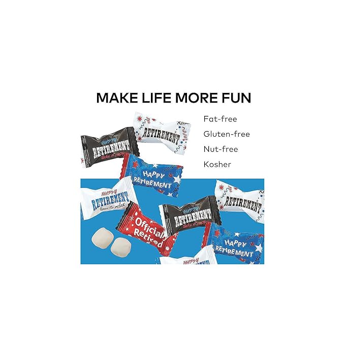 Fun Express Happy Retirement Buttermint Candy (108 Individually Wrapped Pieces - 14 Ounce) - Red, White, Blue, Black (Pack of 2)