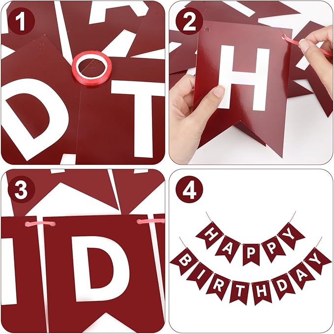 Hooqict Burgundy Happy Birthday Banner Sign for Backdrop Burgundy Birthday Party Decorations for Kids Girls Women Party Banner Wall Porch Door Hanging Garland