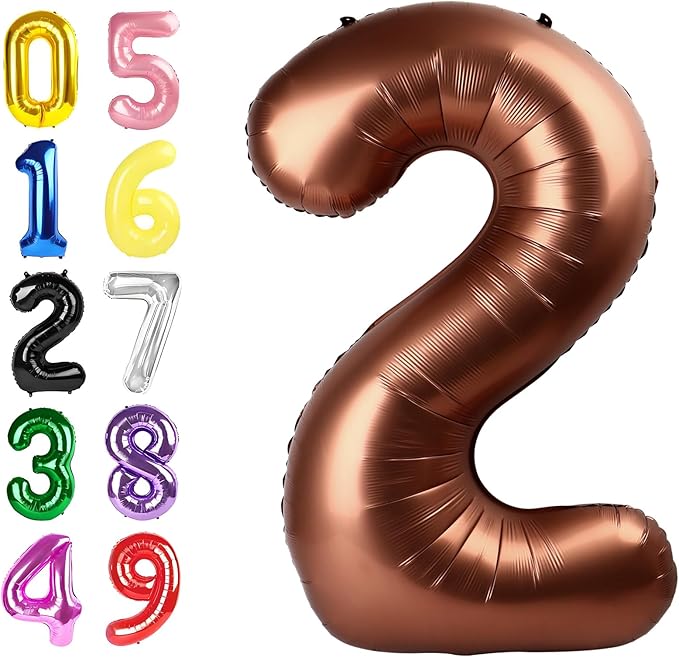 Coffee Brown 2 Balloon, 40 Inch Birthday Balloon for Birthday Party Decoration, Foil Number Ballon for 2, 12, 20, 22, 2026 Celebration, Graduation, Birthdays, Baby Shower, Anniversary Decor