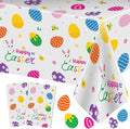 PADELO 2 Pieces Happy Easter Tablecloth, Rectangle Plastic Easter Bunny Eggs Table Cloth, Disposable Waterproof Easte Table Cover for Easte Day Tables Decorations and Party Supplies Decor, 54” x 108”