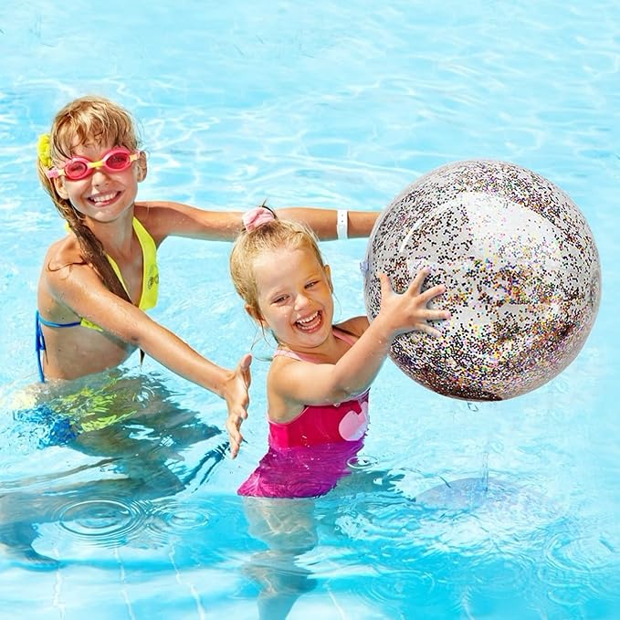 12 Pack Inflatable Glitter Beach Balls Bulk-16" Beach Ball Swimming Pool Toys for Games Adults Kids, Summer Pool Beach Party Decoration,Luau Decorations Essential Blow Up Beach Ball (Colorful,Glitter)