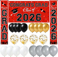 WOHOHOHO 23Pcs Graduation Decorations 2026 Set, Red Porch Door Sign GRAD Banner, Class of 2026 Backdrop, 5 Colors Large Balloons, Hanging Party Supplies for High School College Indoor Outdoor Decor
