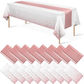 Disposable Plastic Tablecloth (White and Rose Gold Dot) And Satin Table Runner (Rose Gold) Set for Wedding Birthday Baby Shower Anniversary Christmas New Year Party, 16 Pack
