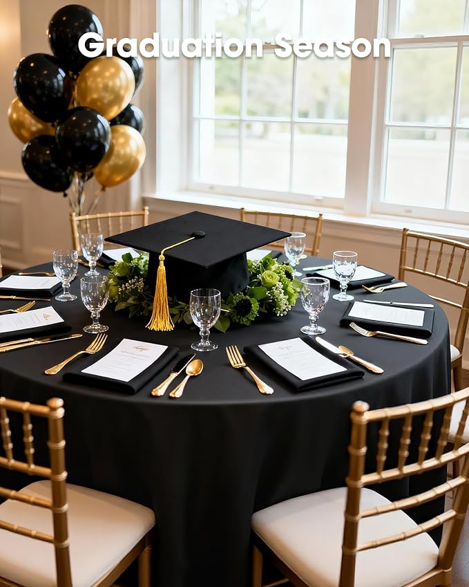Pureegg Plastic Table Cloth Disposable 8 Pack, 84'' Round Table Cloths, Graduation Decorations Class of 2026, Graduation Party Tablecloths, Round, Plastic Cover, Leakproof & Sturdy, Black