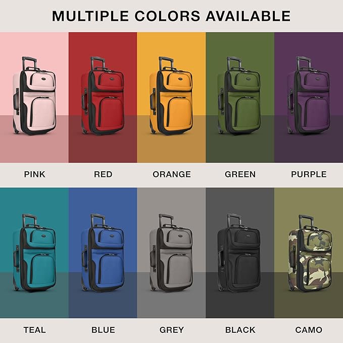 U.S. Traveler Rio Lightweight Softside Rolling Carry-on Suitcase, 2-Wheel Set, Teal