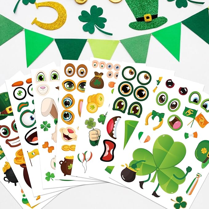 24 Sheets St. Patrick's Day Stickers, Make a Face Sticker for Kids Make Your Own Lucky Shamrock Irish Stickers St. Patricks Day Craft Party Favor Decorations