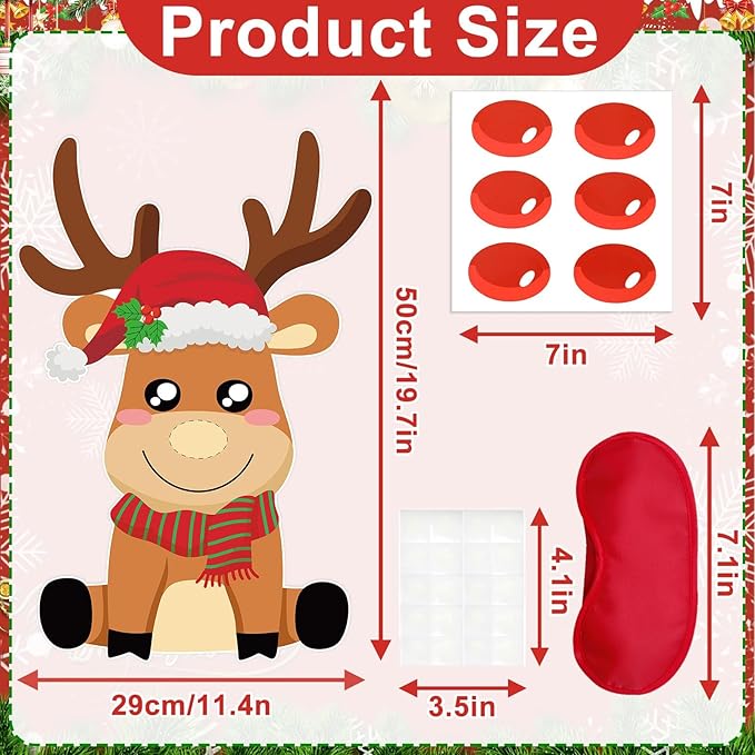 AUGSUN Christmas Party Games for Kids and Family Pin The Nose on The Reindeer Holiday Activity Xmas Reindeer Games for Christmas Festival Winter Party Classroom Favor Decoration Supplies