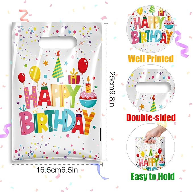 TESKEUP Party Favor Bags for Birthday Goodie Bags - Bulk Treat Gift Bags for Candy, Cookies, Snacks, Happy Birthday Party Supplies Classroom Treats, and Event Gifts (30 Pcs)