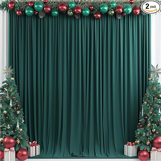 10x10ft Wrinkle Free Hunter Green Backdrop Curtain for Parties Soft Fabric Drapes Wedding Dark Green Curtain Backdrop for Birthday Party Decorations Background for Photography 5x10ft,2 Panels