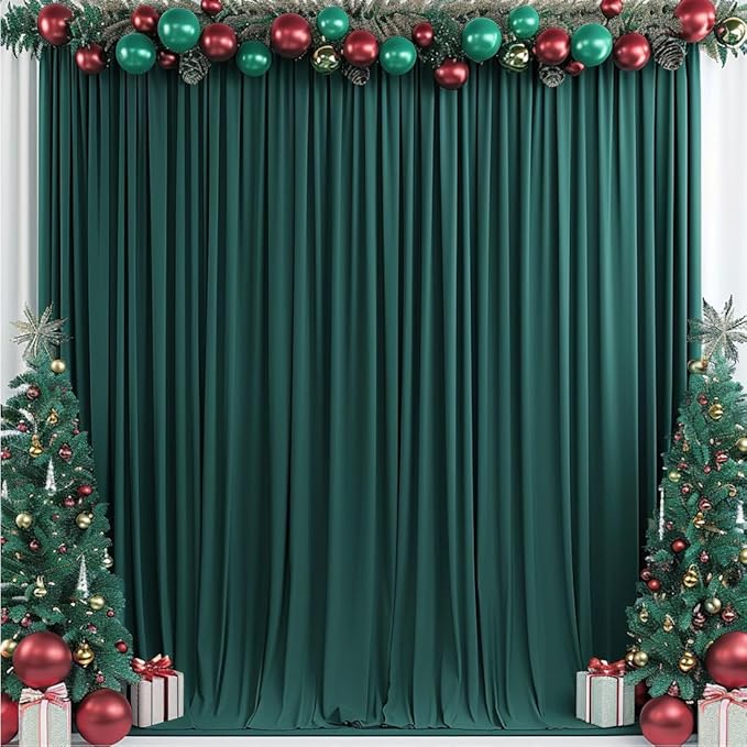30x10ft Wrinkle Free Hunter Green Backdrop Curtain for Parties Soft Fabric Drapes Wedding Dark Green Curtain Backdrop for Birthday Party Decorations Background for Photography 5x10ft,6 Panels